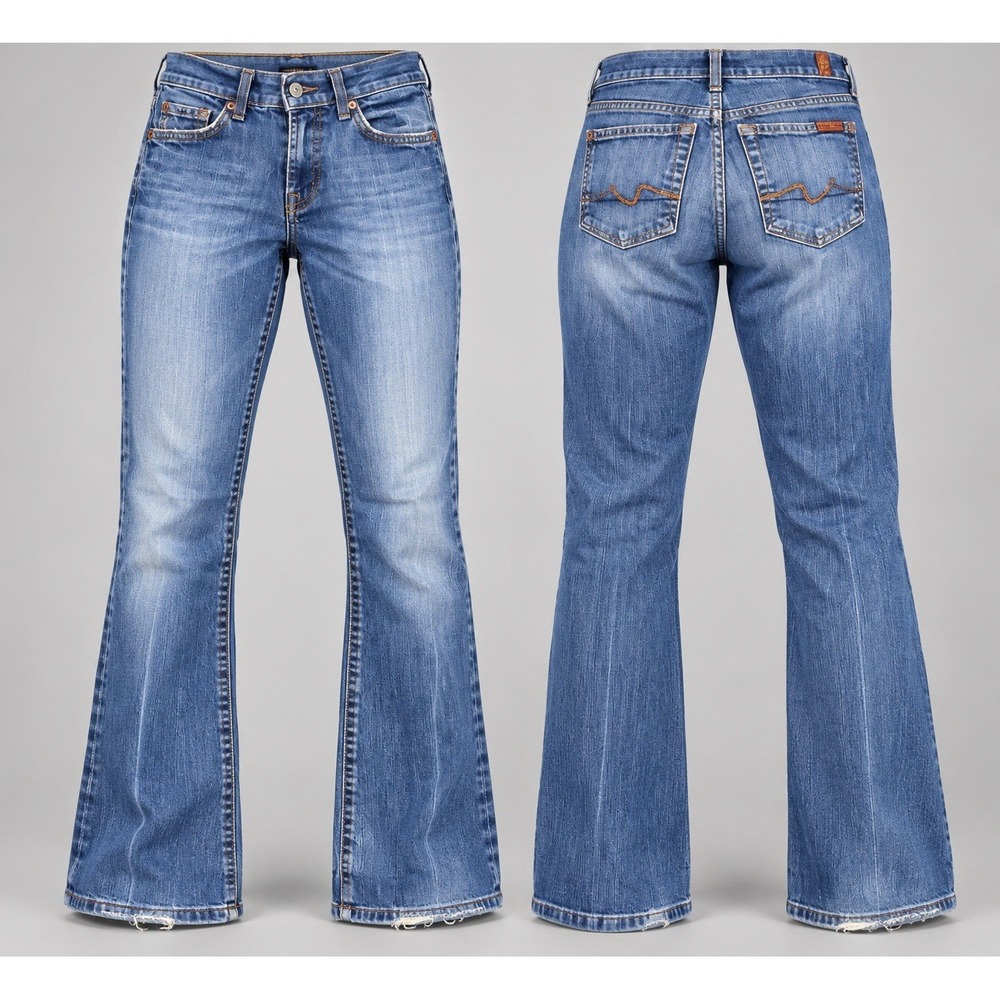 7 For All Mankind Jeans Womens 28x27 Blue Denim Bootcut  USA whiskering